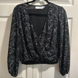 ASTR The Label Long Sleeve Wrap Blouse in Black & White Floral